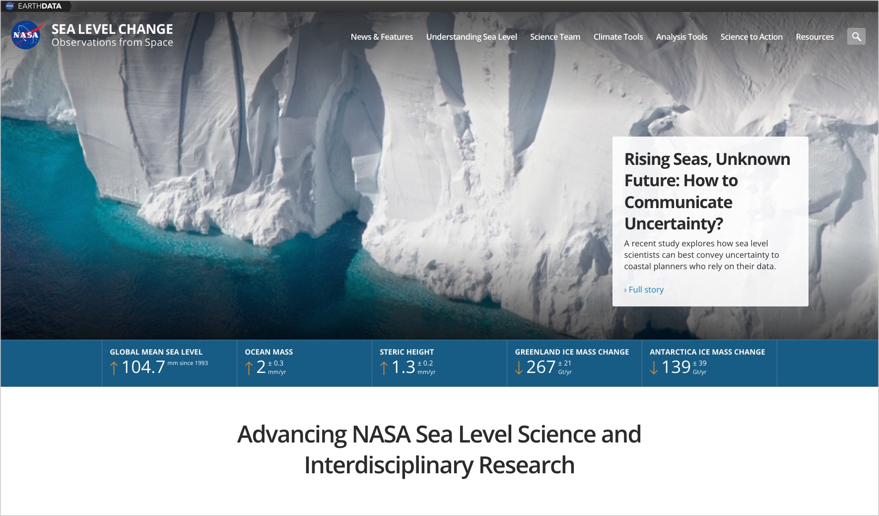 screen grab of the National Sea Level Portal website homepage